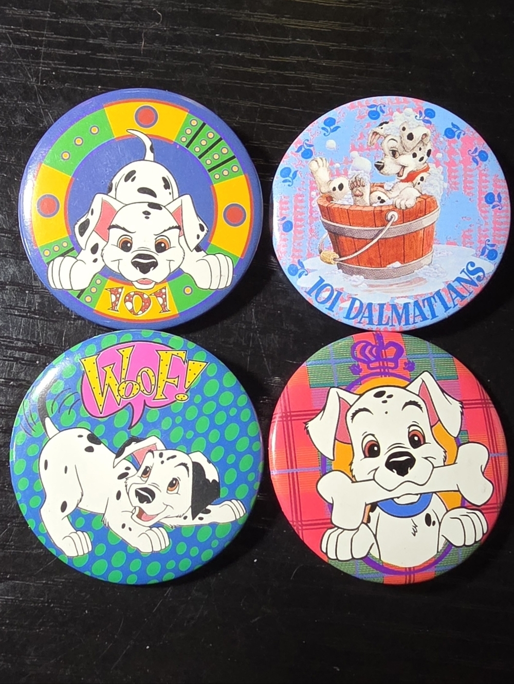 4 Vintage 101 Dalmatians Disney Buttons Pin Back Lot Movie Promotional